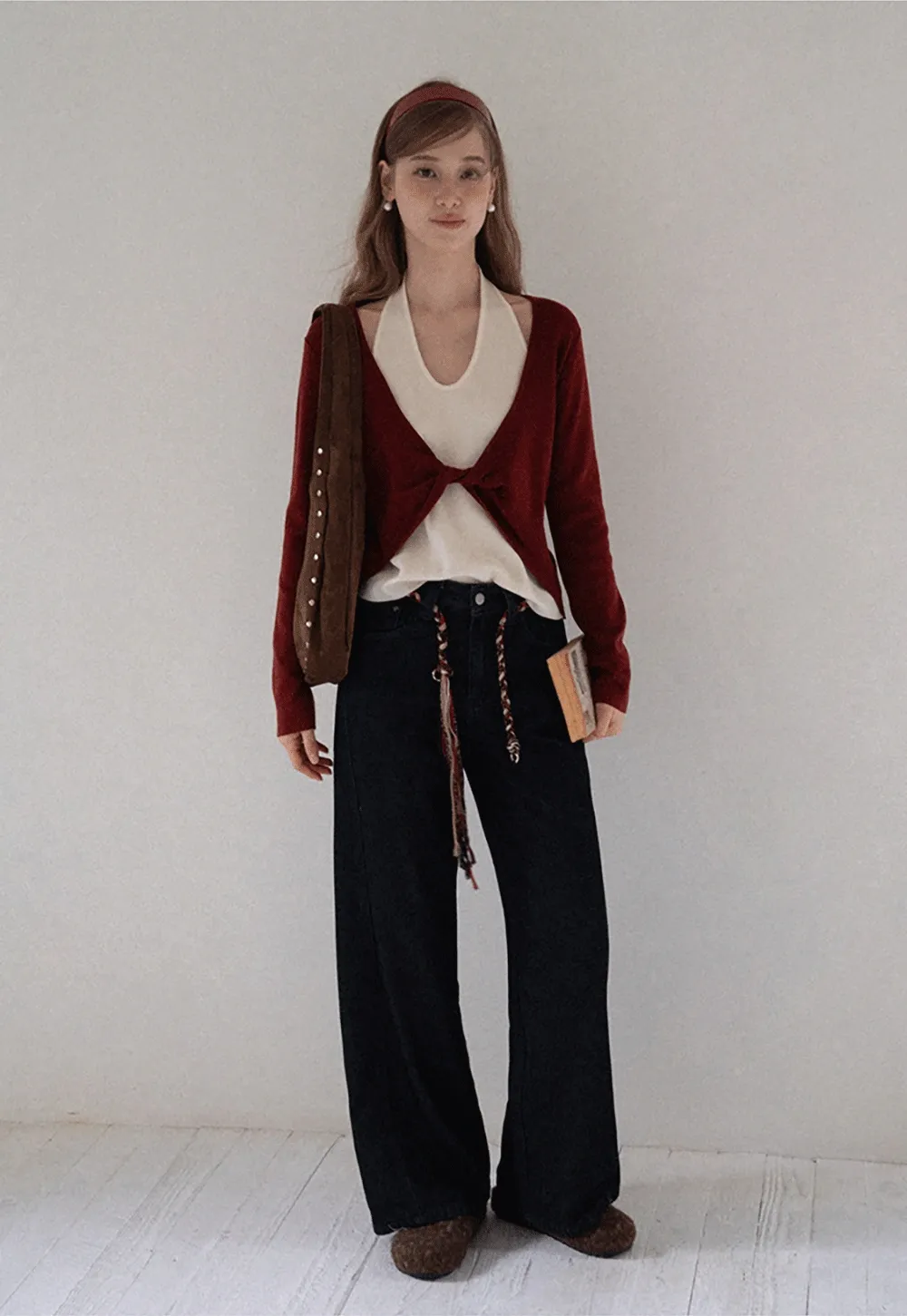 Women Casual Long Sleeve Halter Top with Twist Front Design