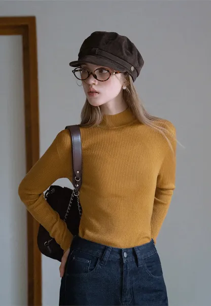 Women’s Ribbed Knit Turtleneck Sweater Top