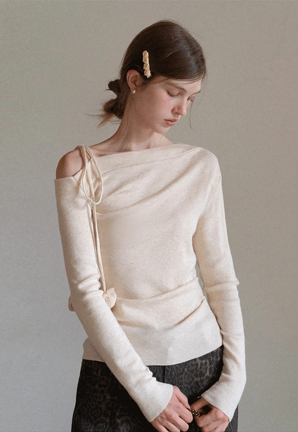 Womens Asymmetric Shoulder Long Sleeve Top