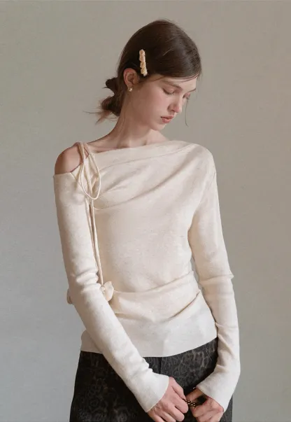 Womens Asymmetric Shoulder Long Sleeve Top