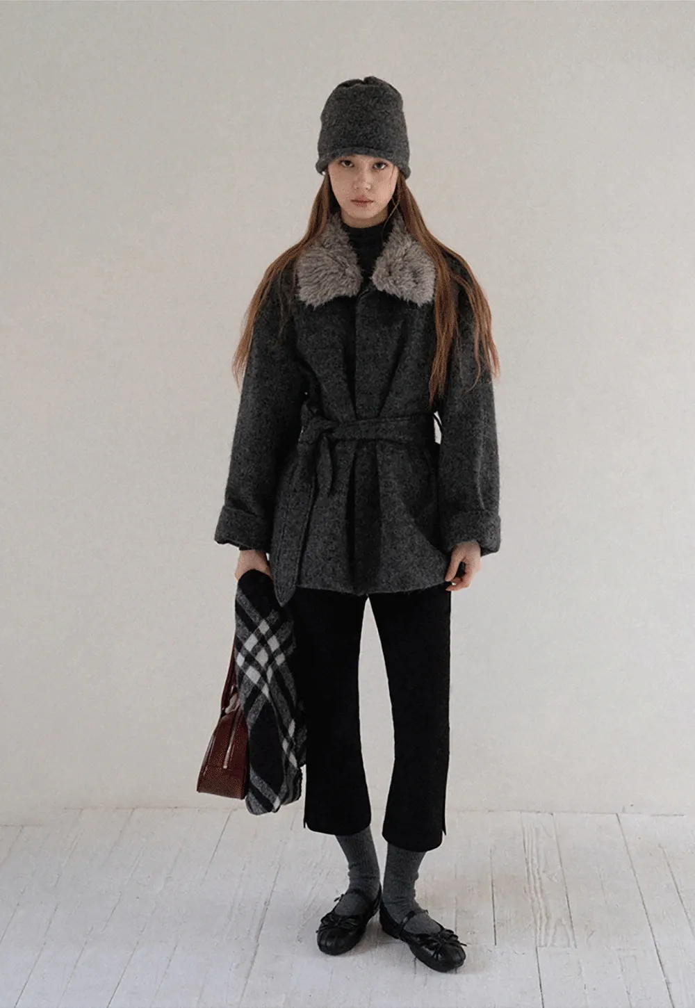 Women Cozy Faux Fur Lapel Wool Coat