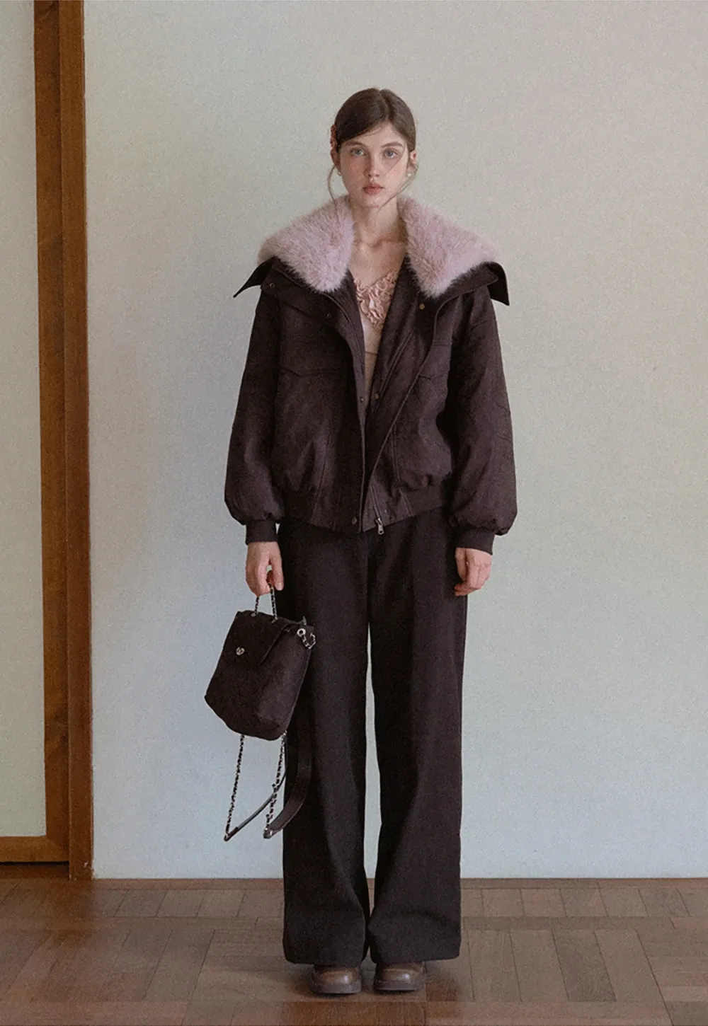 Ruffled V Neck Slim Fit Long Sleeve Tee