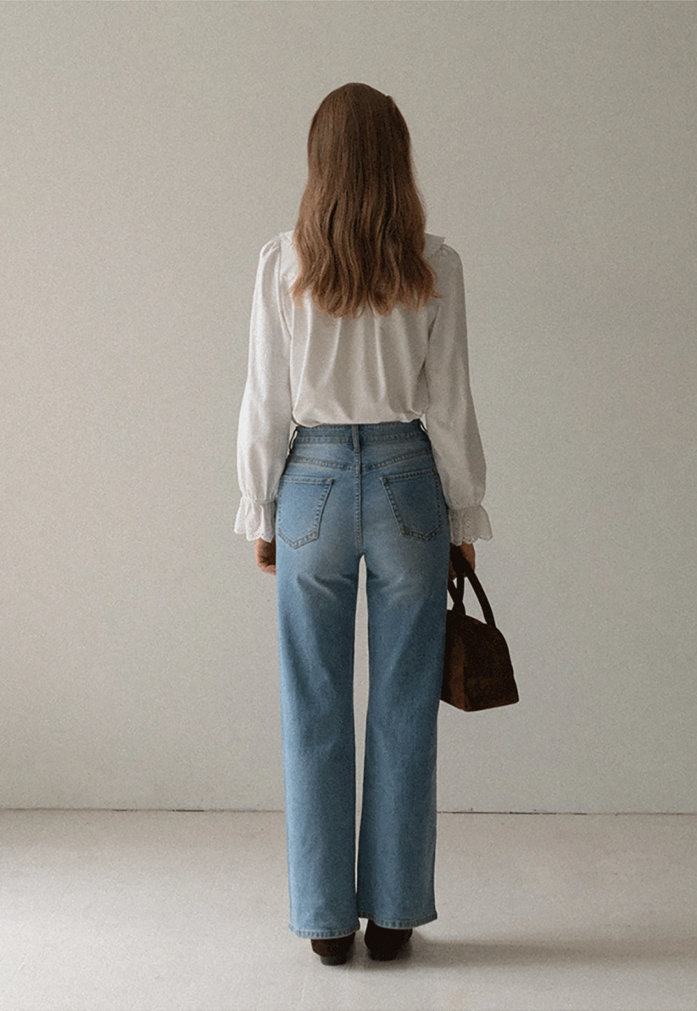 Women Ruffle Lace V Neck Long Sleeve Blouse