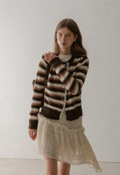 Vintage Striped Knit Cardigan for Women Casual