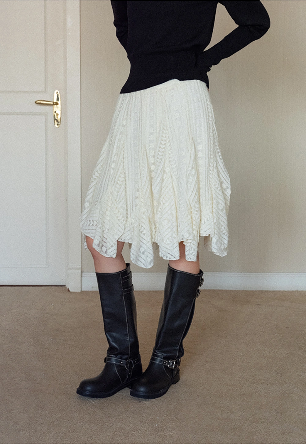 Lace Layered Ruffle Skirt Women Vintage