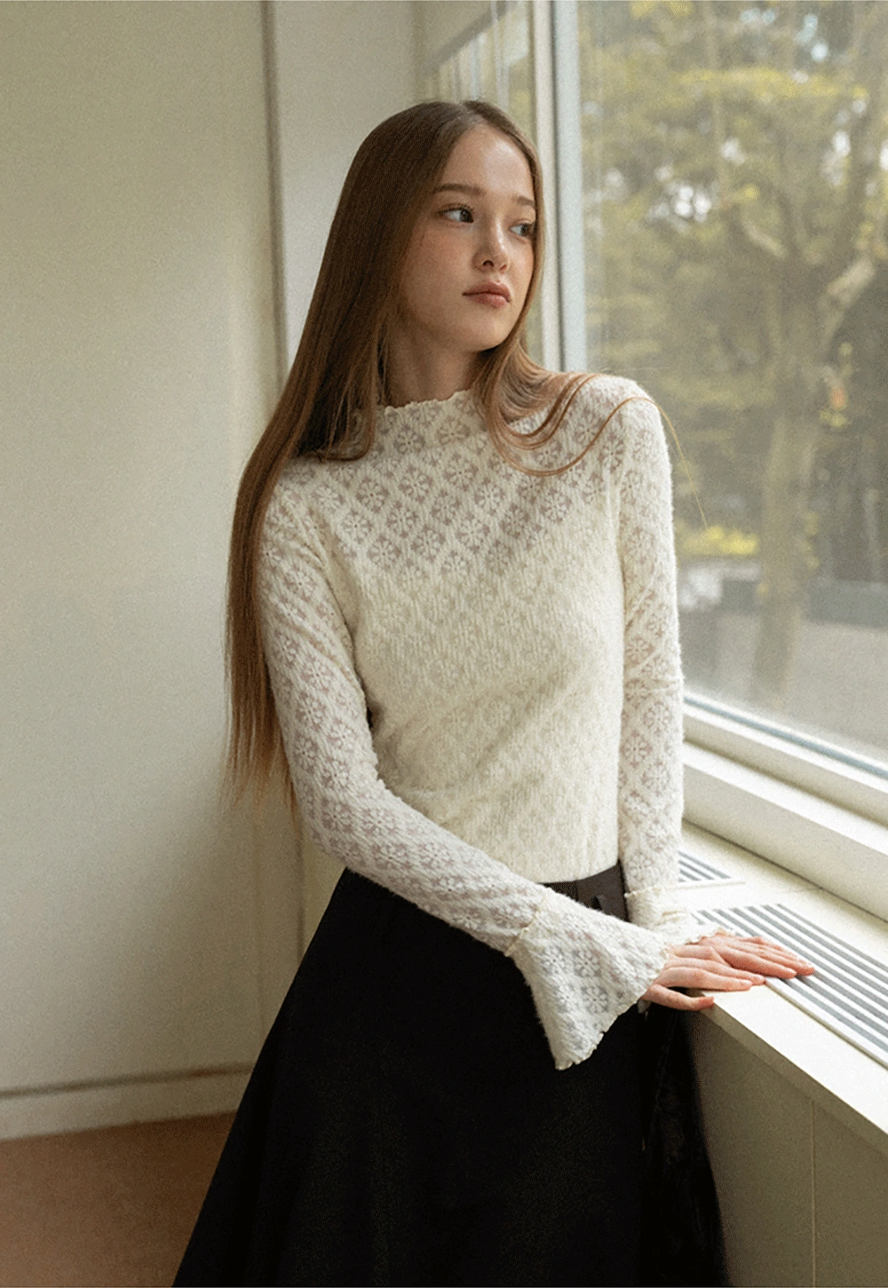 A-Line Brown Skirt with Ruffled Bottom for Women