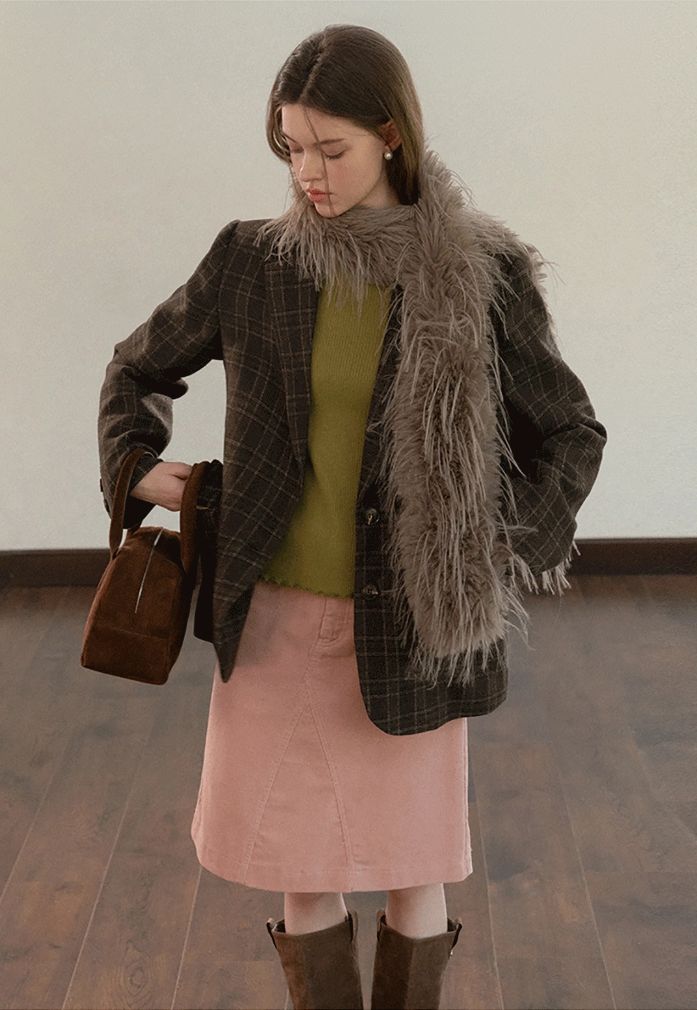 Women Classic Plaid Blazer Jacket for Office Wear