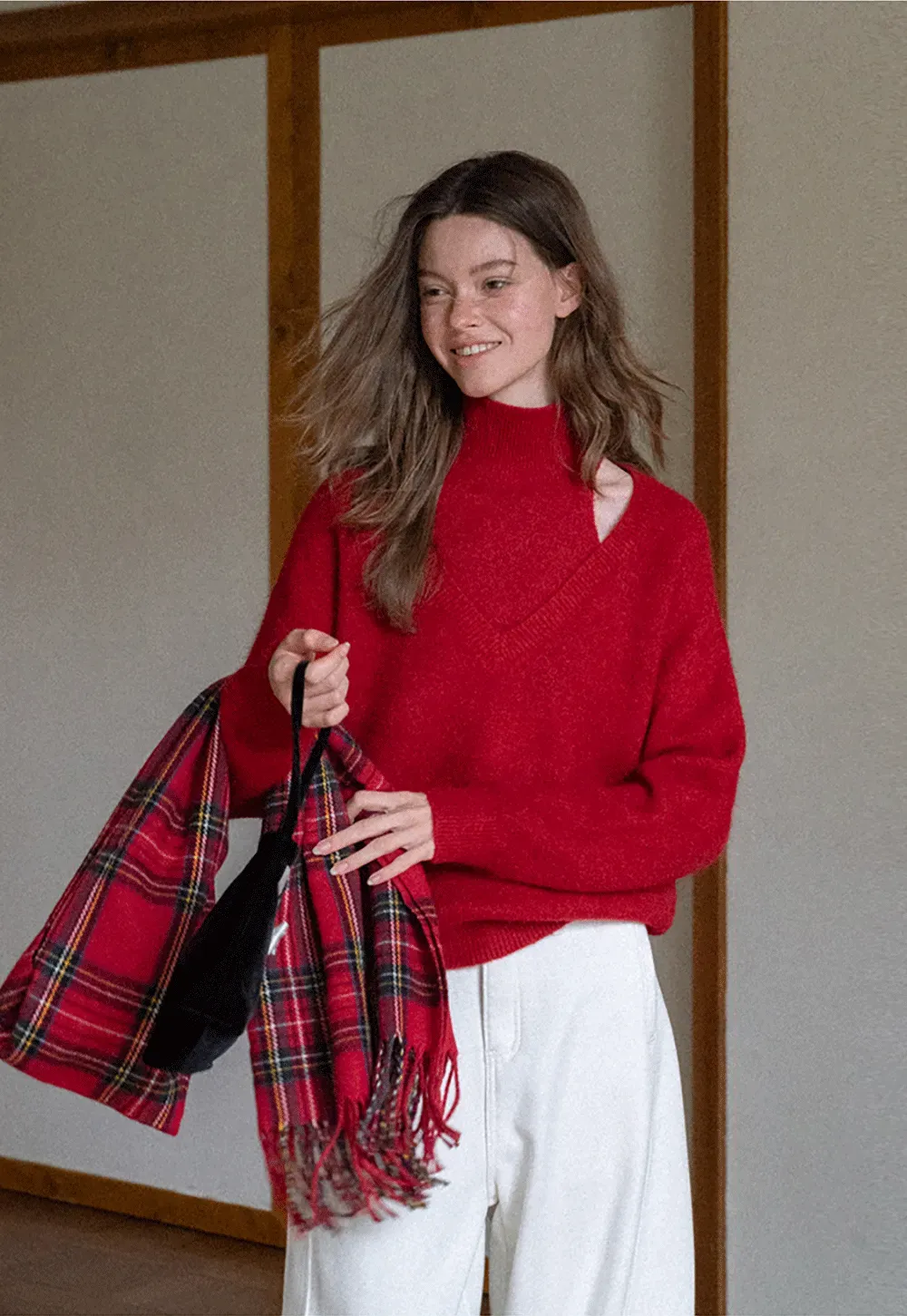 Cut-Out Layered Turtleneck Sweater