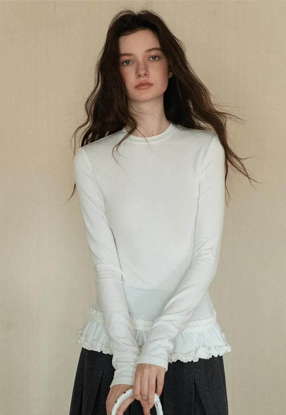 Ruffled Hem Long-Sleeve Tee