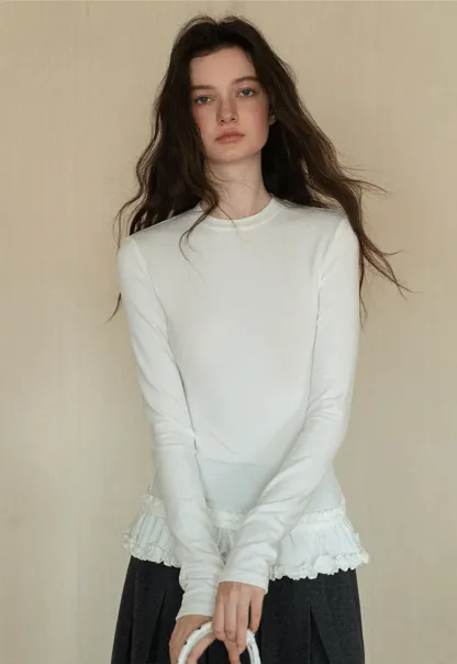 Ruffled Hem Long-Sleeve Tee