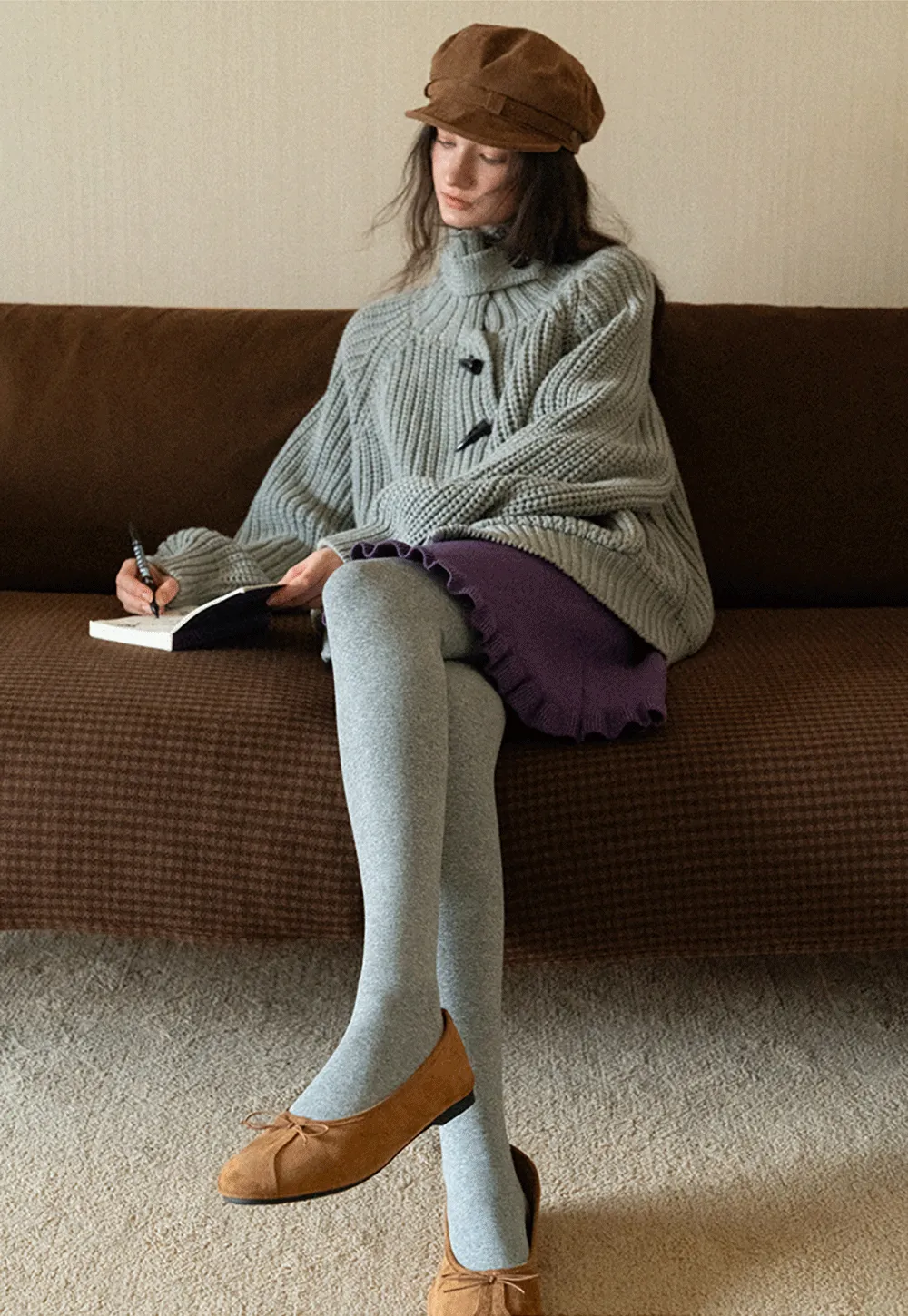 Striped Mock Neck Slim Long Sleeve Tee