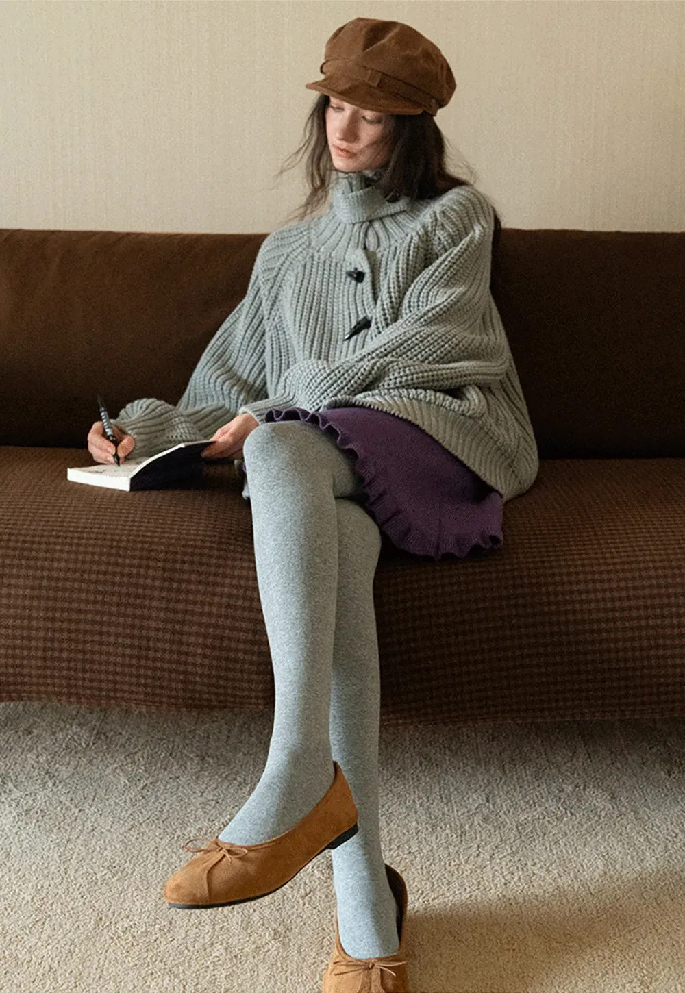 Striped Mock Neck Slim Long Sleeve Tee