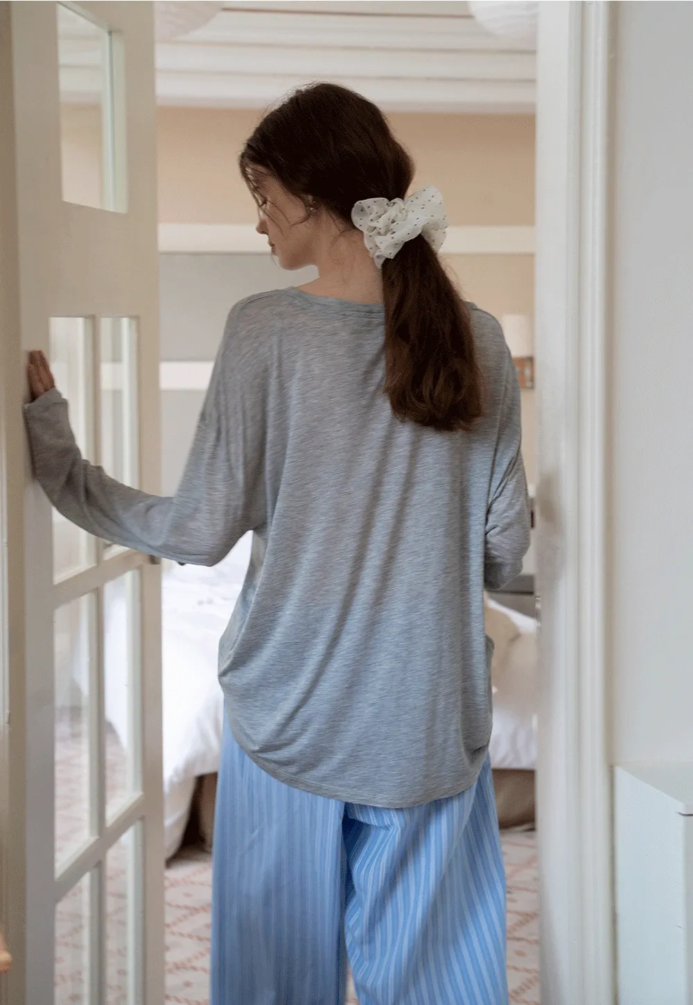 Striped Wide-Leg Pants with Ruffle Hem