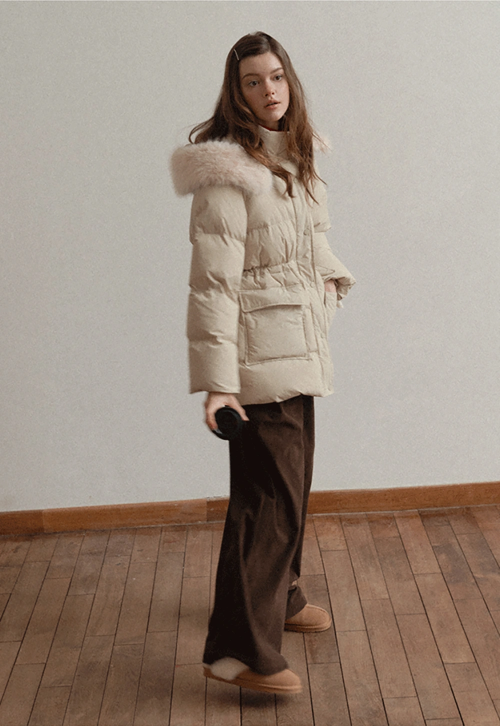 Cozy Beige Winter Cotton Coat for Women