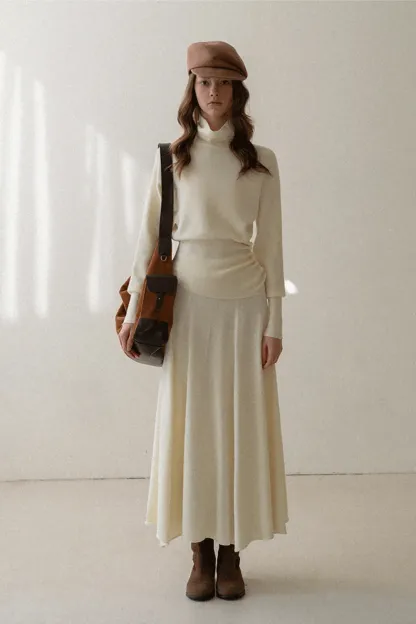 Elegant Knit Top & Flared Skirt Set