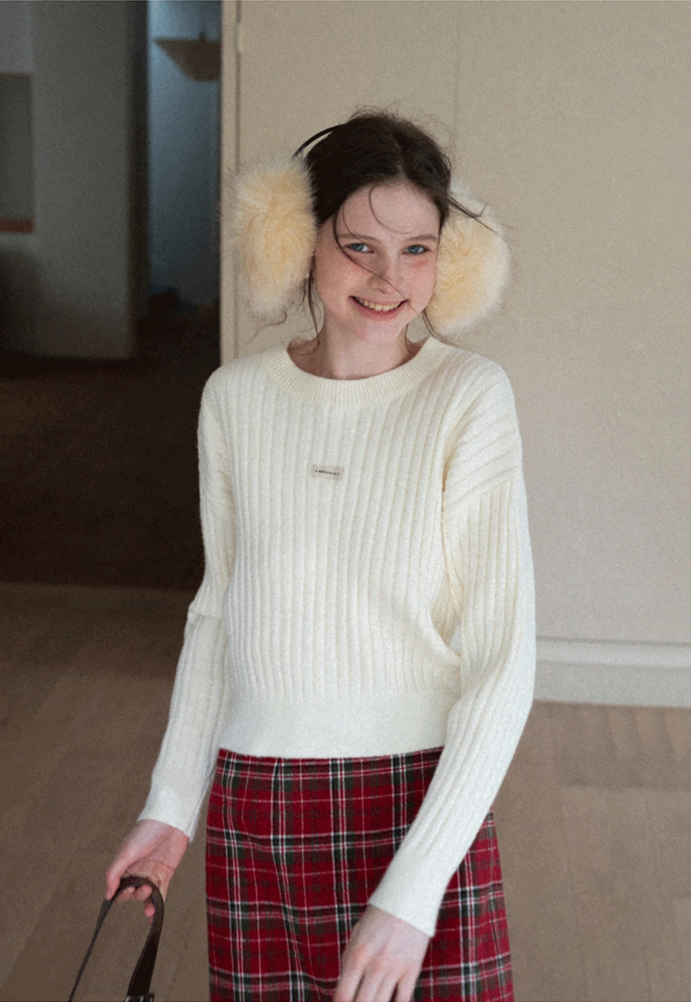 Ribbed Knit Cropped Sweater with Branding