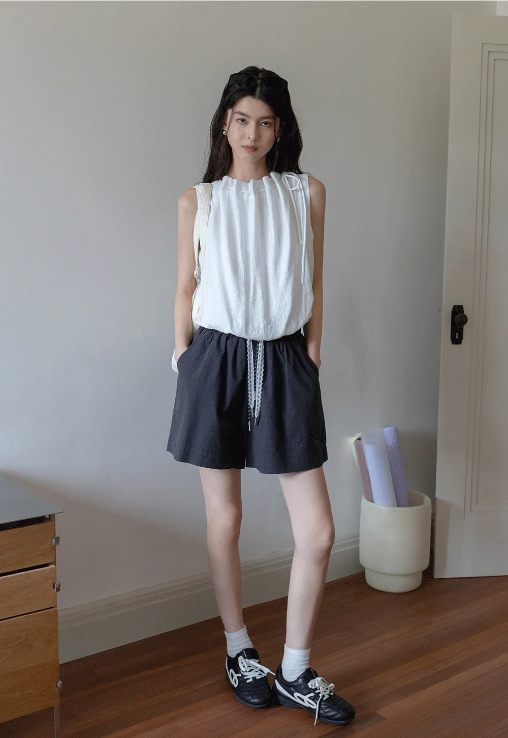 Contrast Drawstring Cotton Shorts