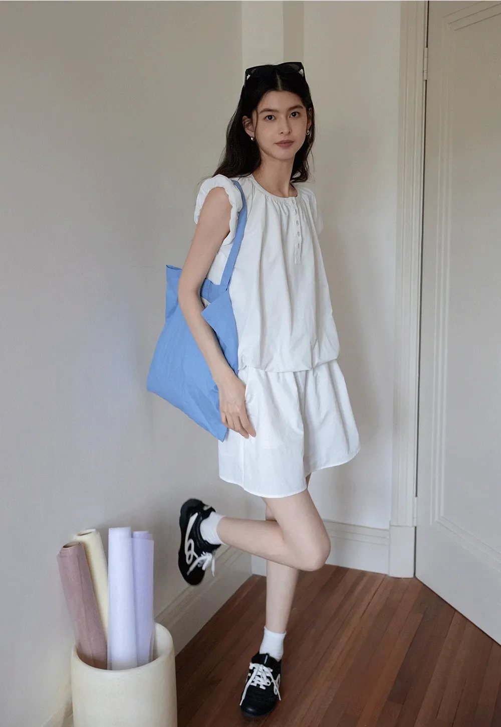 Women's 2 Piece Set – Loose Fit Button Top and Elastic Waist Mini Skirt