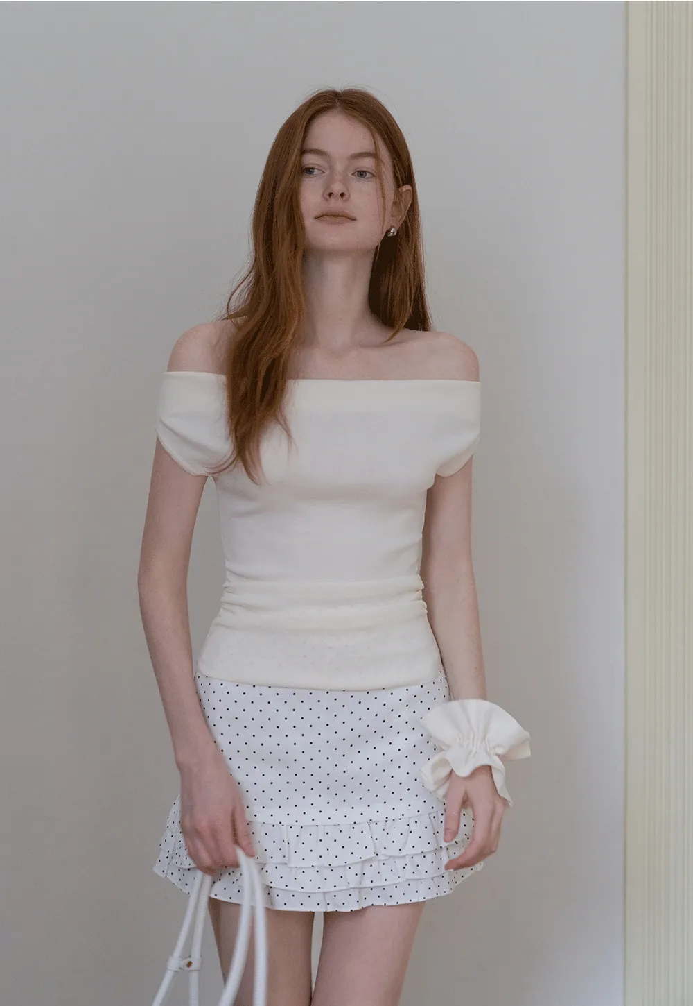 Women’s Off‑Shoulder Ruched Knit Top