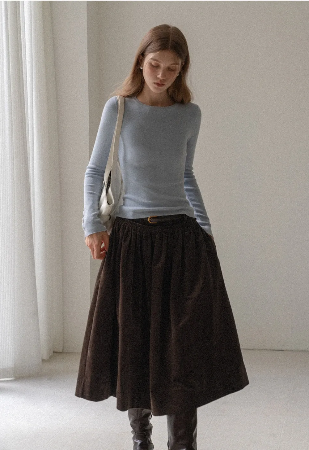 Vintage High Waist Pleated Corduroy Skirt