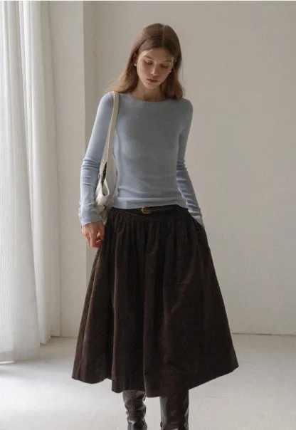 Vintage High Waist Pleated Corduroy Skirt