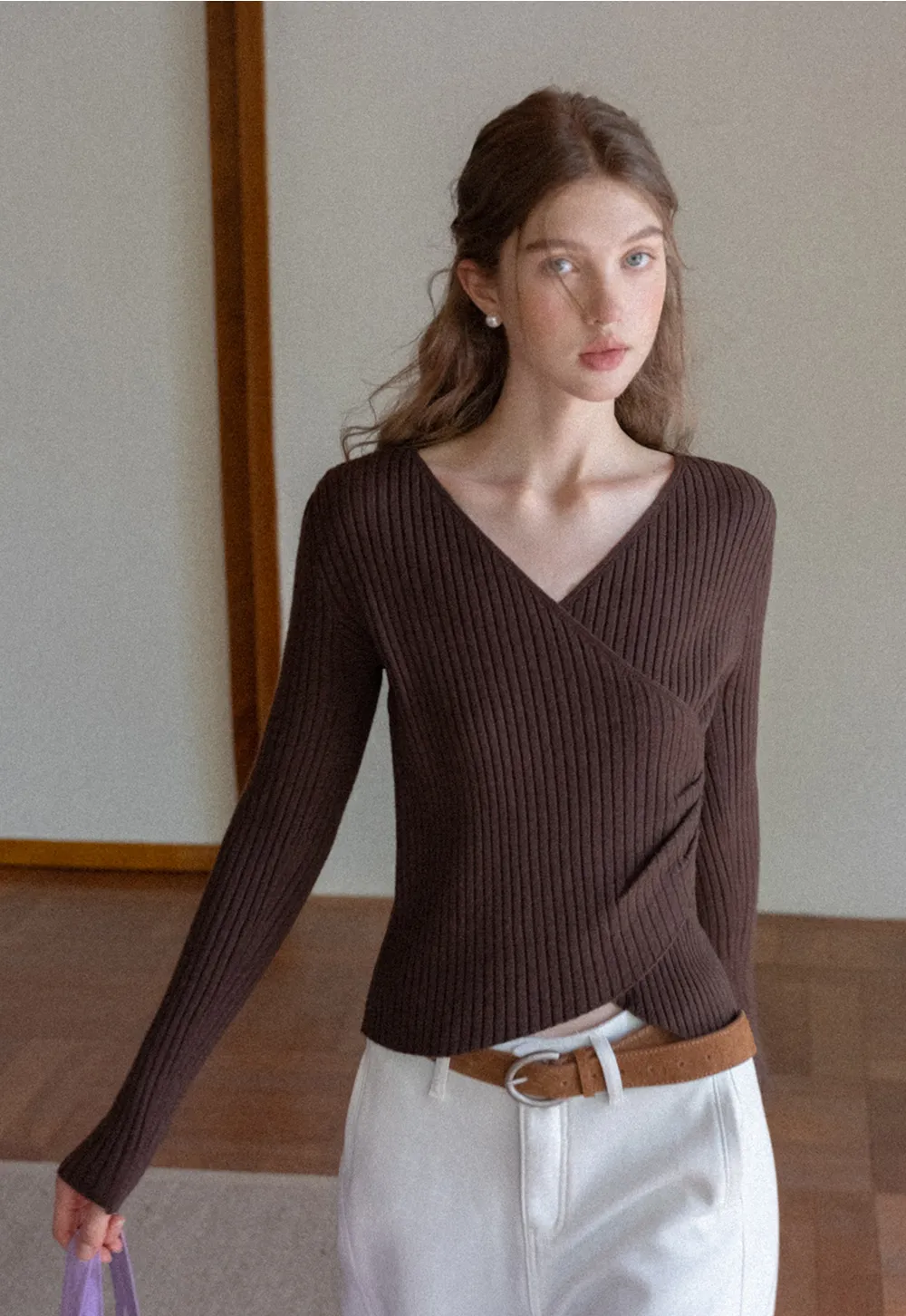 Ribbed Wrap Knit Top