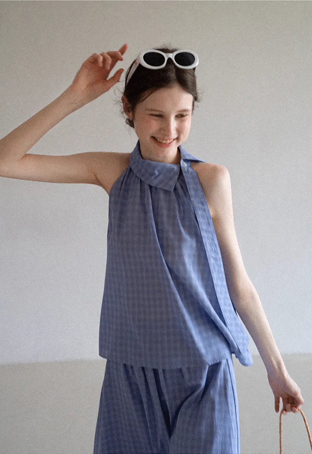 Gingham Halter Top & A-Line Skirt Set