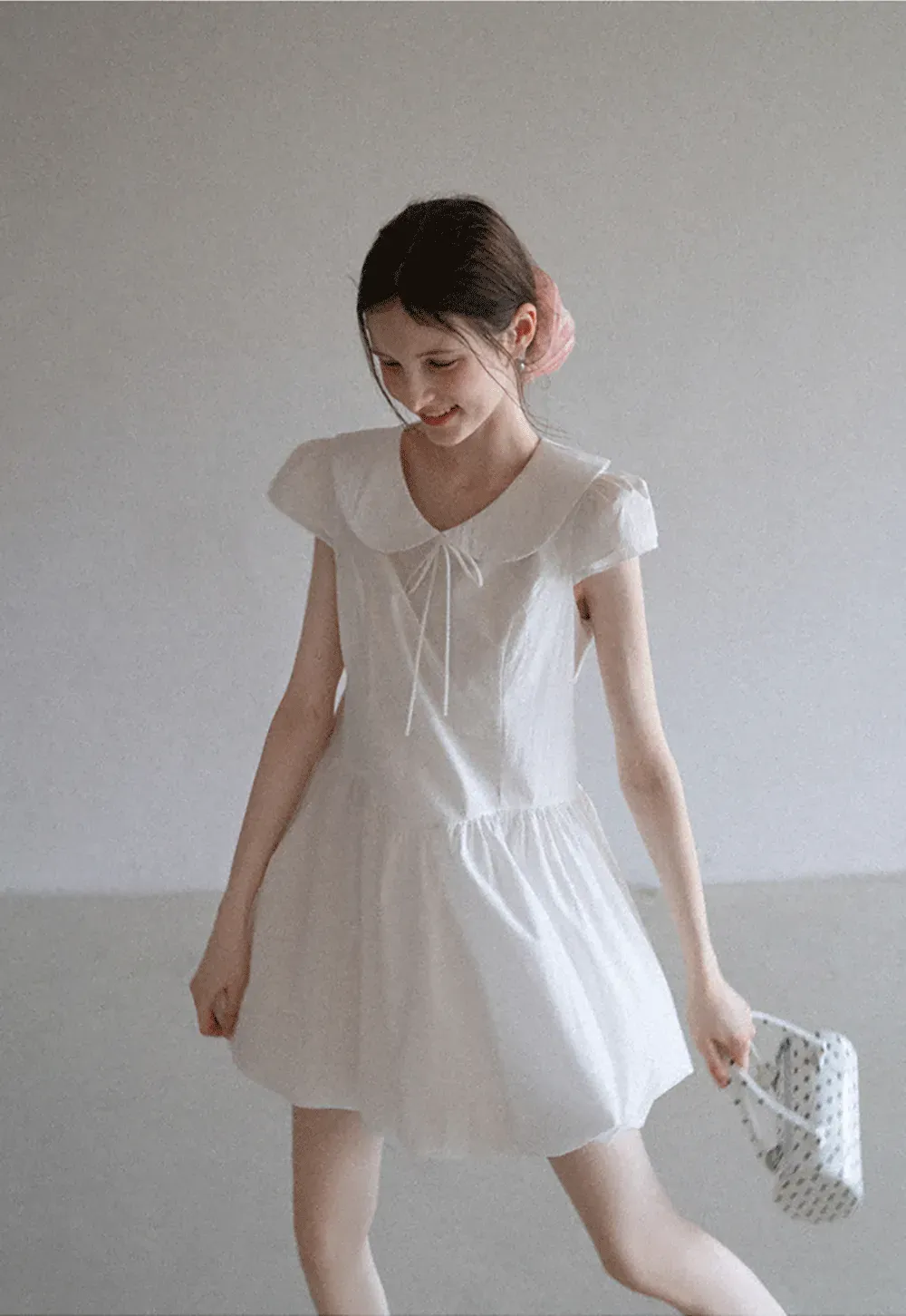 Peter Pan Collar Puff Sleeve Mini Dress