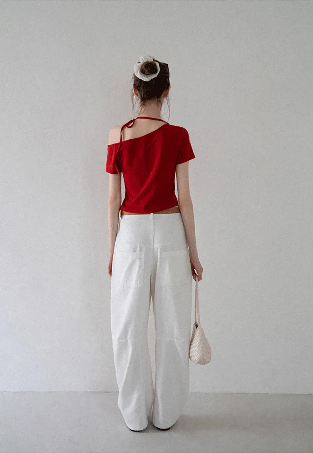 Asymmetric Tie Neck T-Shirt