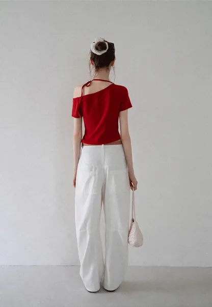 Asymmetric Tie Neck T-Shirt