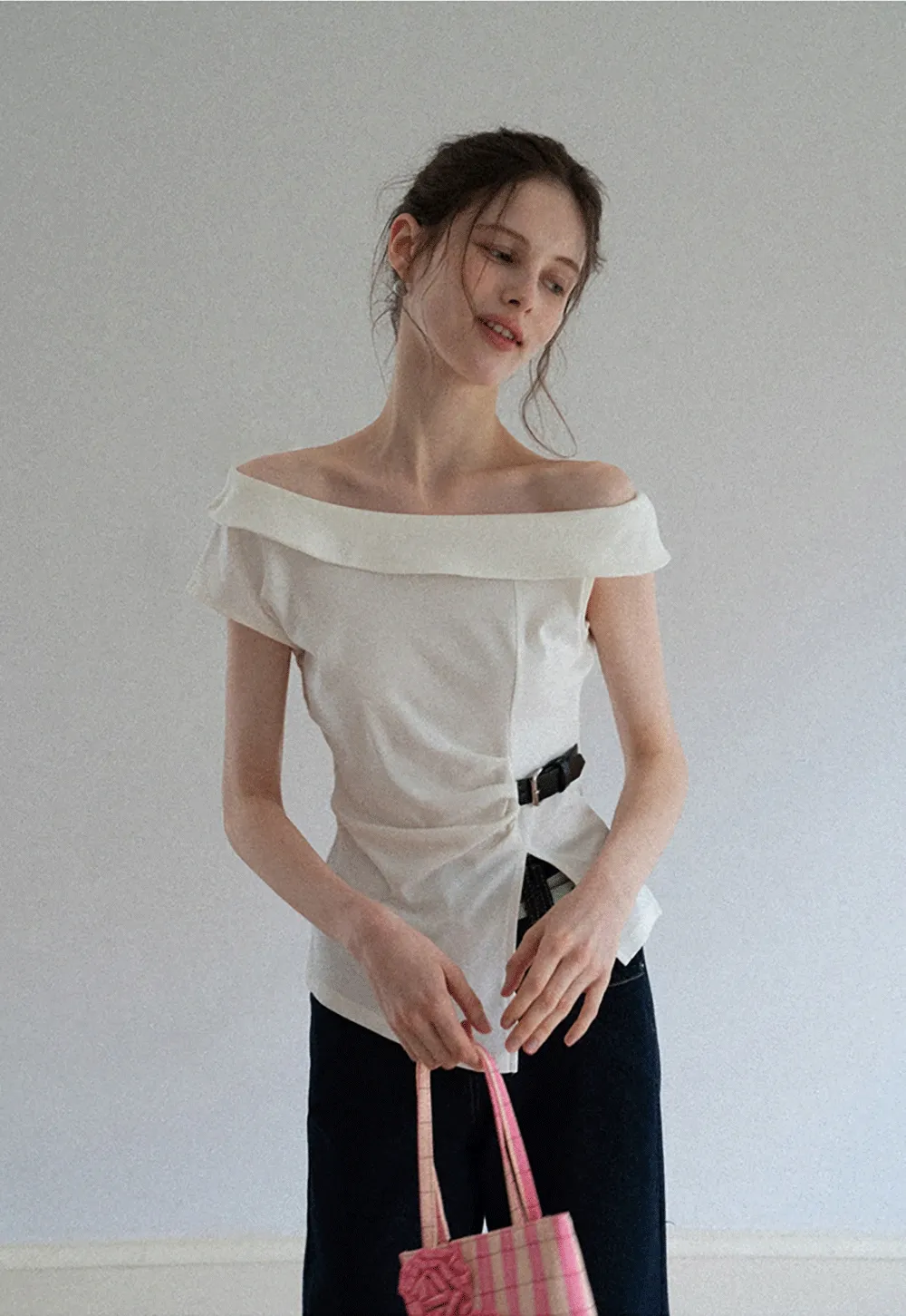 Belted Asymmetric Off-Shoulder Top