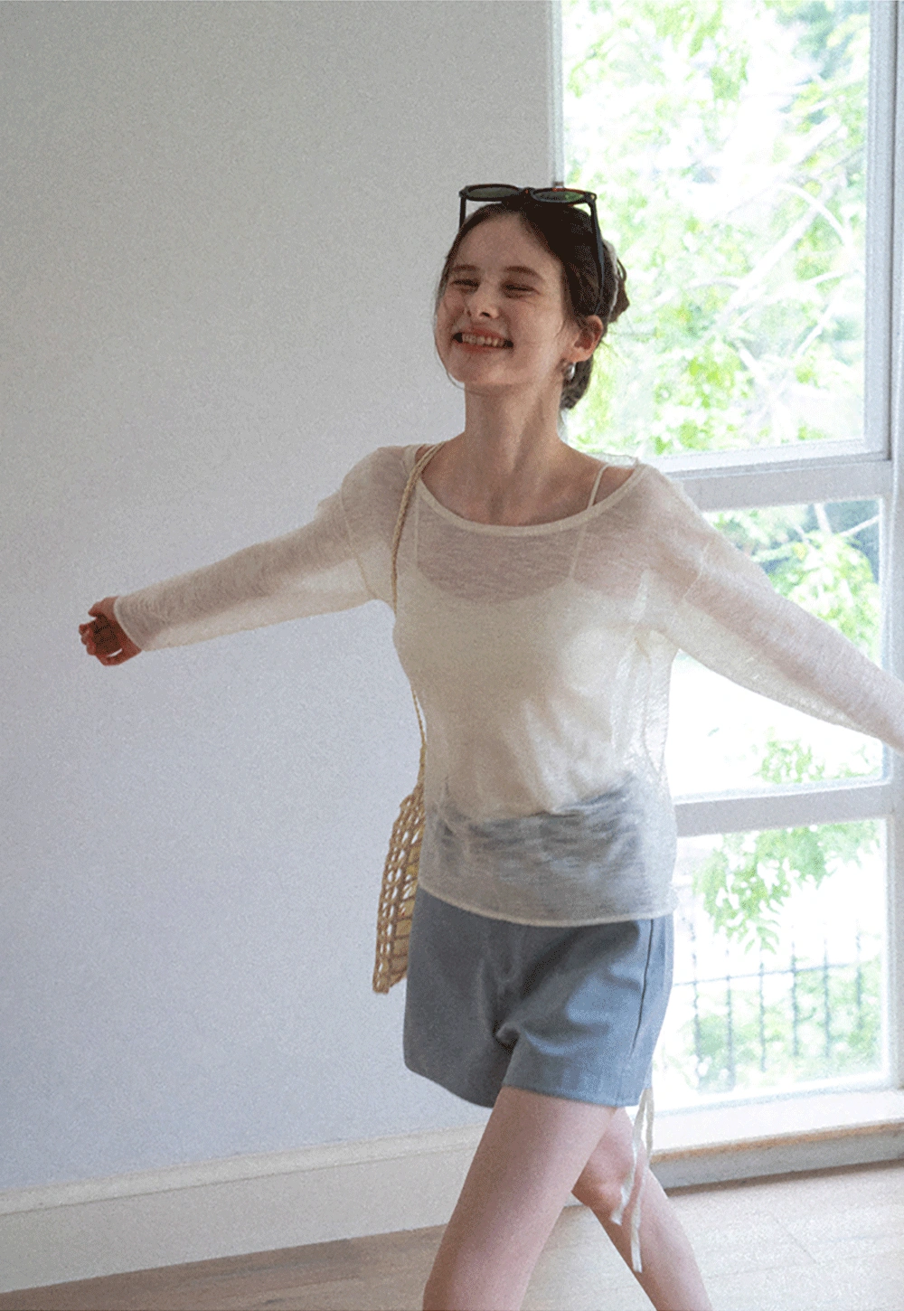 Women's Lightweight Sheer Boat-Neck Long-Sleeve Knit Top