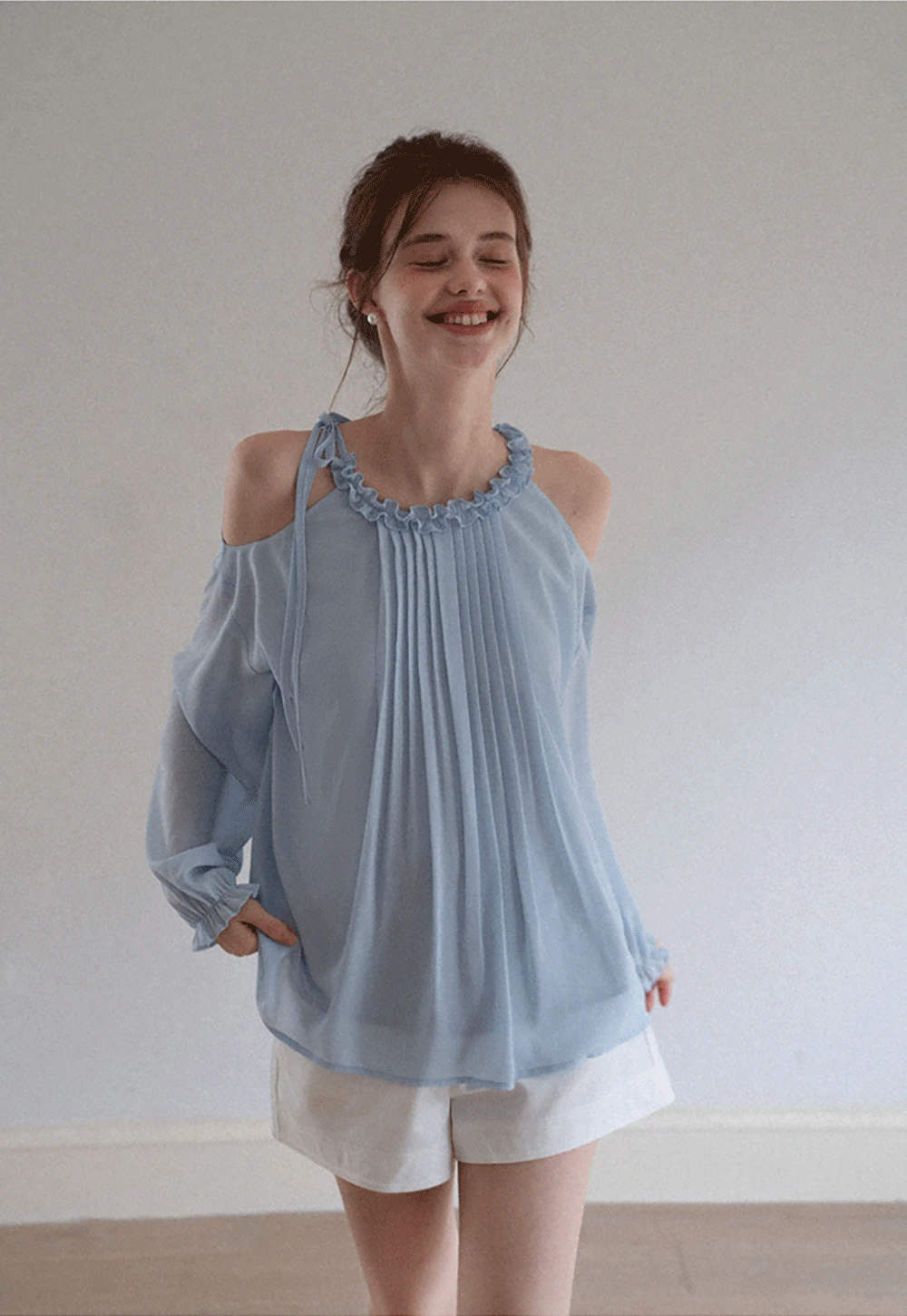 Women’s Cold-Shoulder Pleated Blouse
