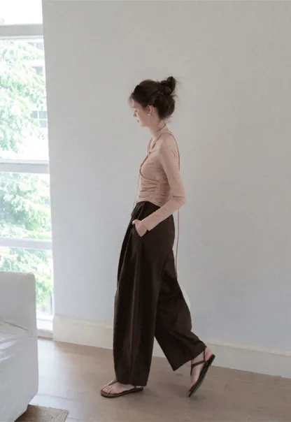 Women's High Waist Pleated Wide Leg Trousers