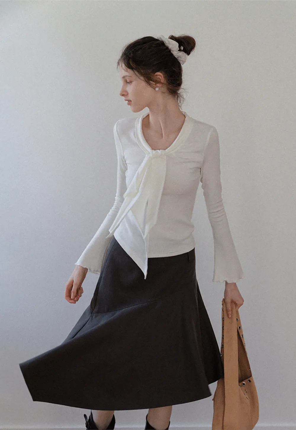 Women's Tie Neck Long Sleeve Tee