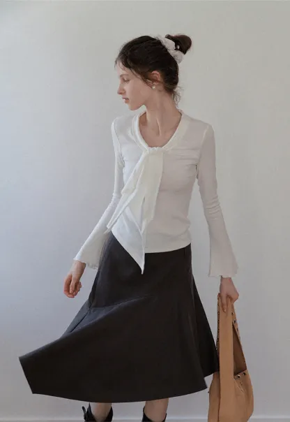 Women's Tie Neck Long Sleeve Tee