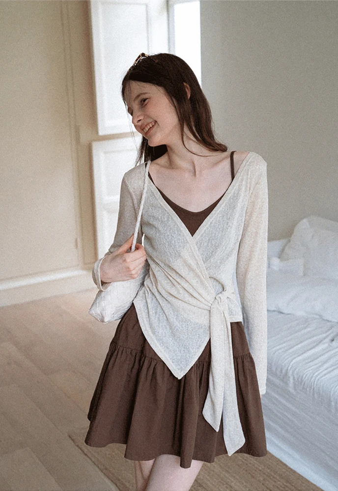 Wrap Tie Top & Tiered Cami Dress Set