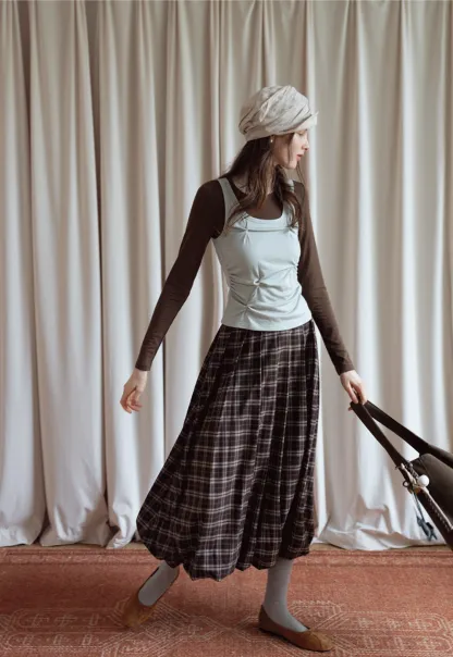 Women's Cami-Overlay Ruched Long Sleeve Top