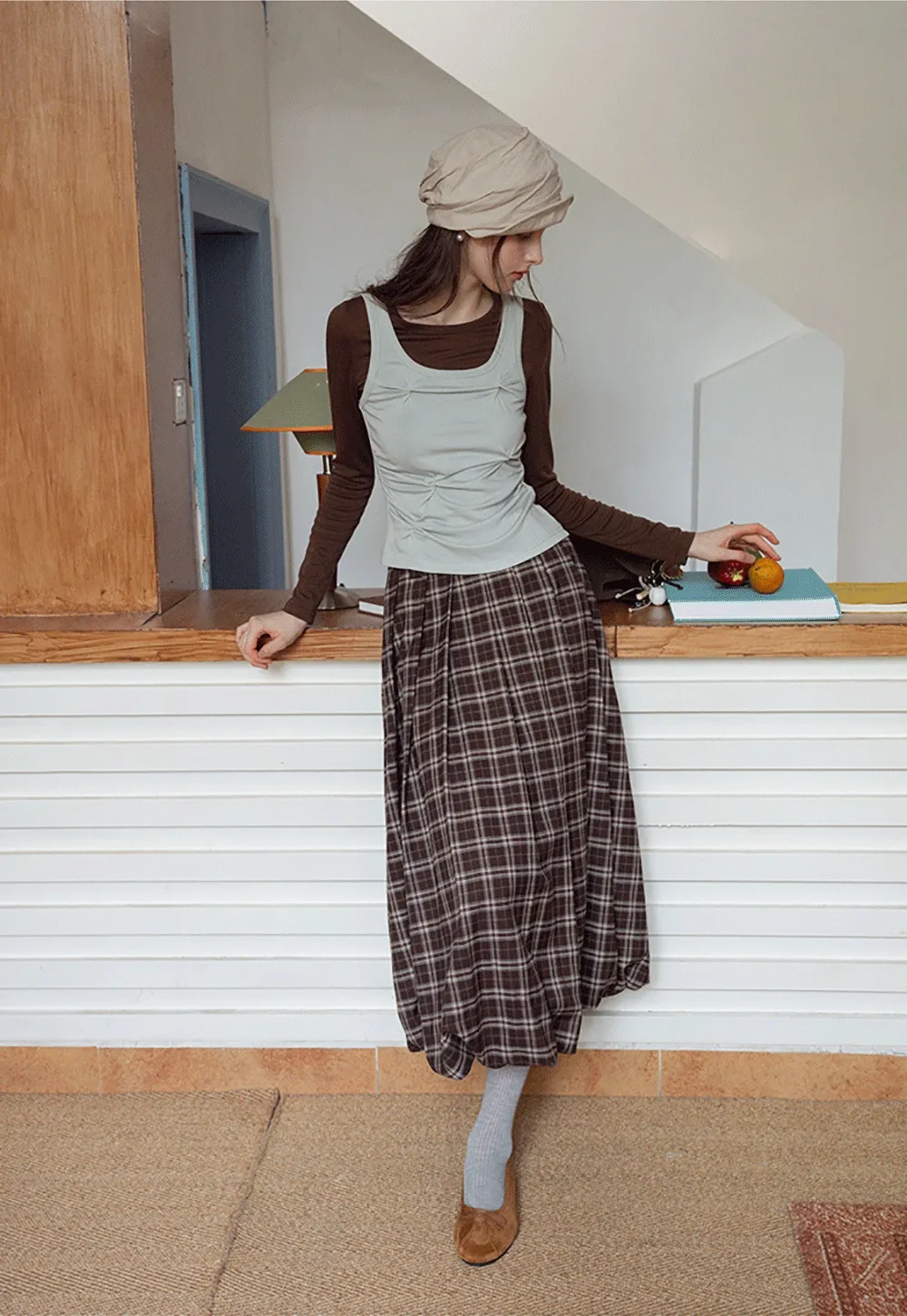 Women's Bubble-Hem Plaid Maxi Skirt
