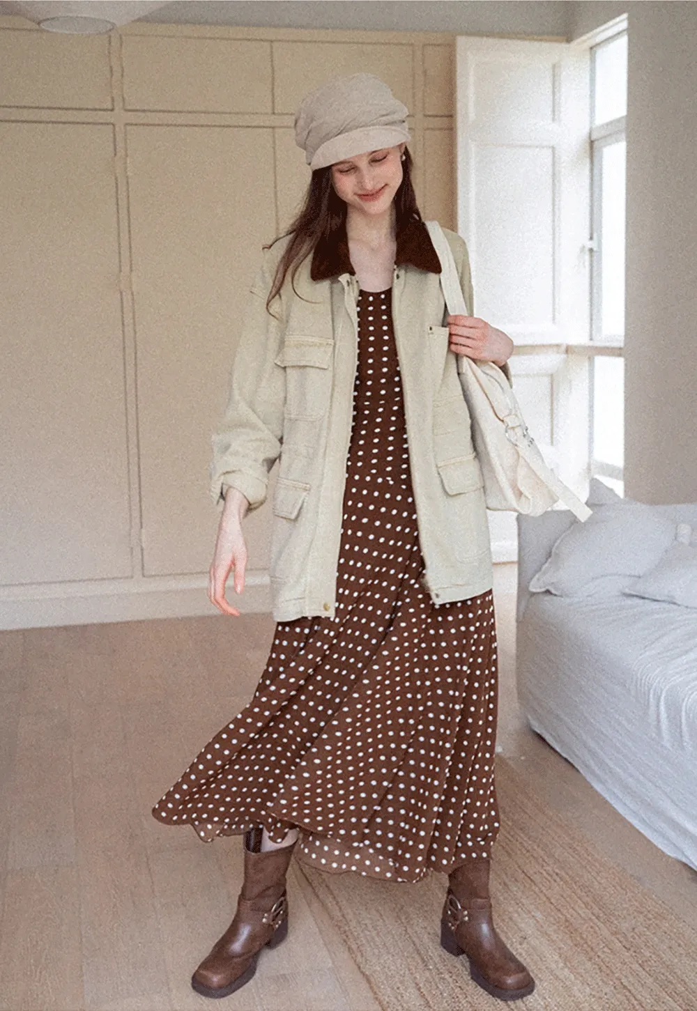 Sleeveless Polka Dot Midi Dress