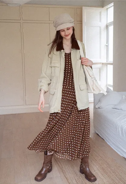 Sleeveless Polka Dot Midi Dress