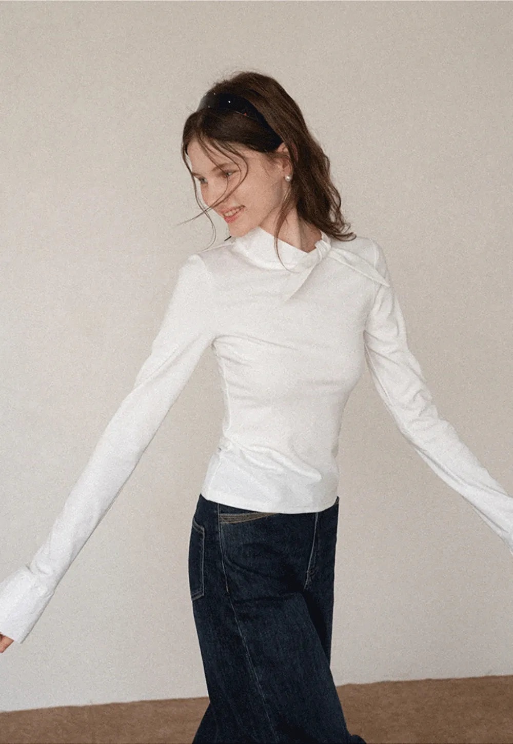 Women's Colorblock Scarf Neck Long Sleeve Top