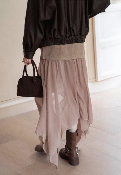 Patchwork Handkerchief-Hem Tie-Waist Skirt