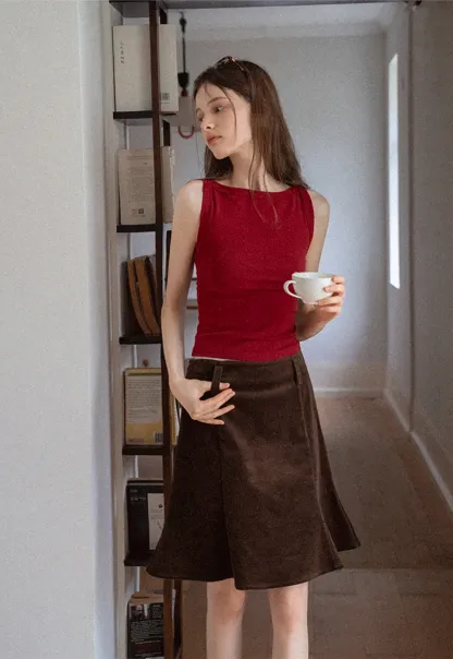 A-Line Mini Skirt for Women High Waist Faux Suede Casual Skirt