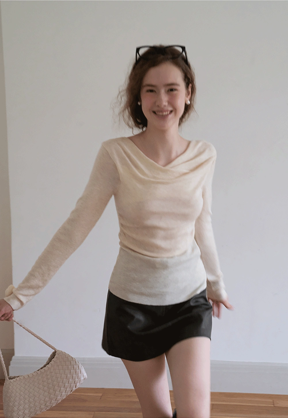 Womens Draped Cowl Neck Slim Fit Tops