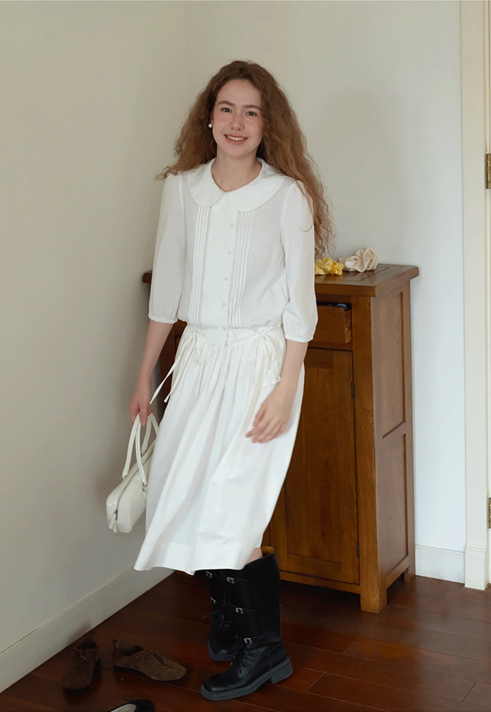 3/4 Sleeve Vintage White Shirt for Women