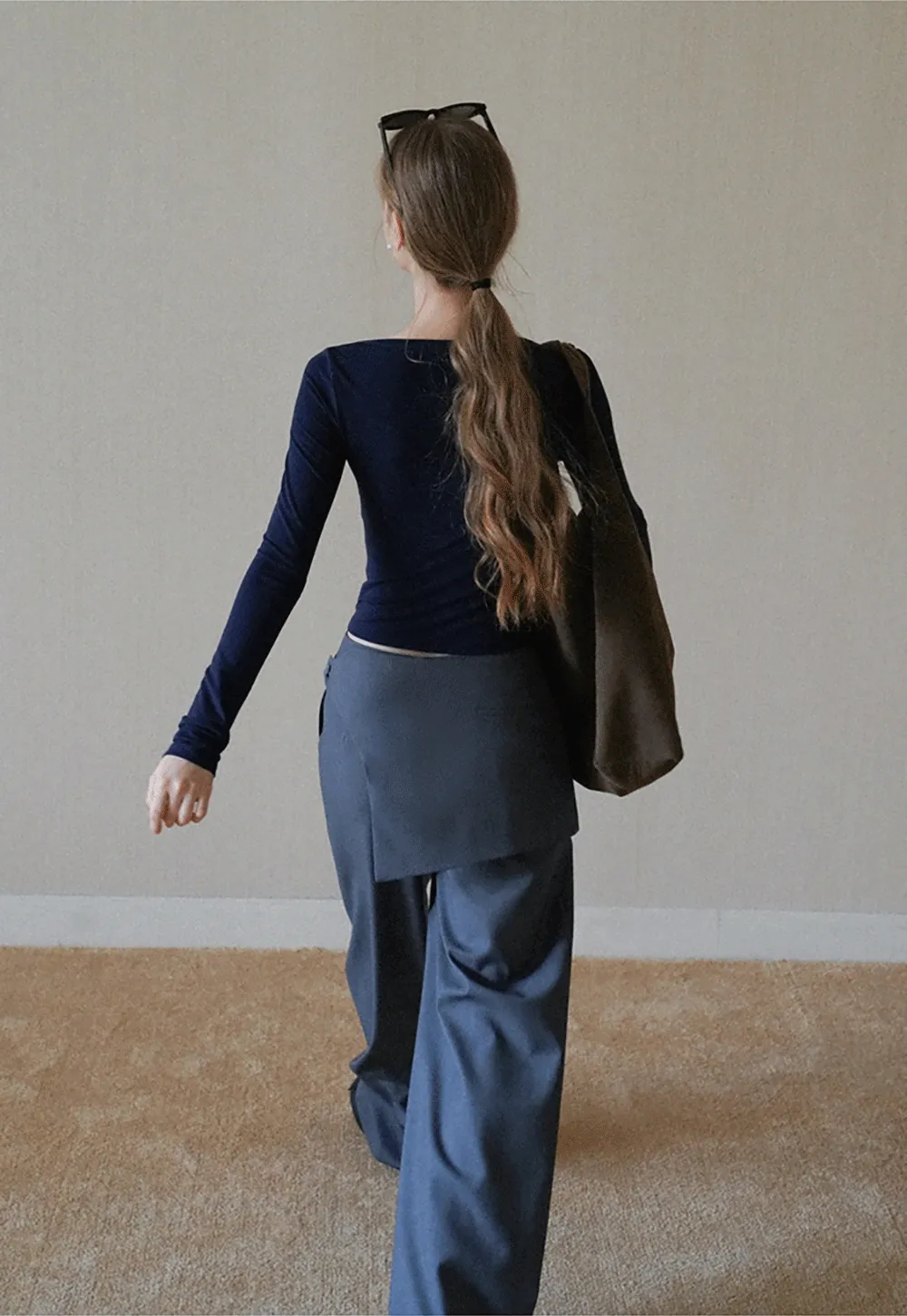 Womens Wide Leg Pants with Skirt Overlay