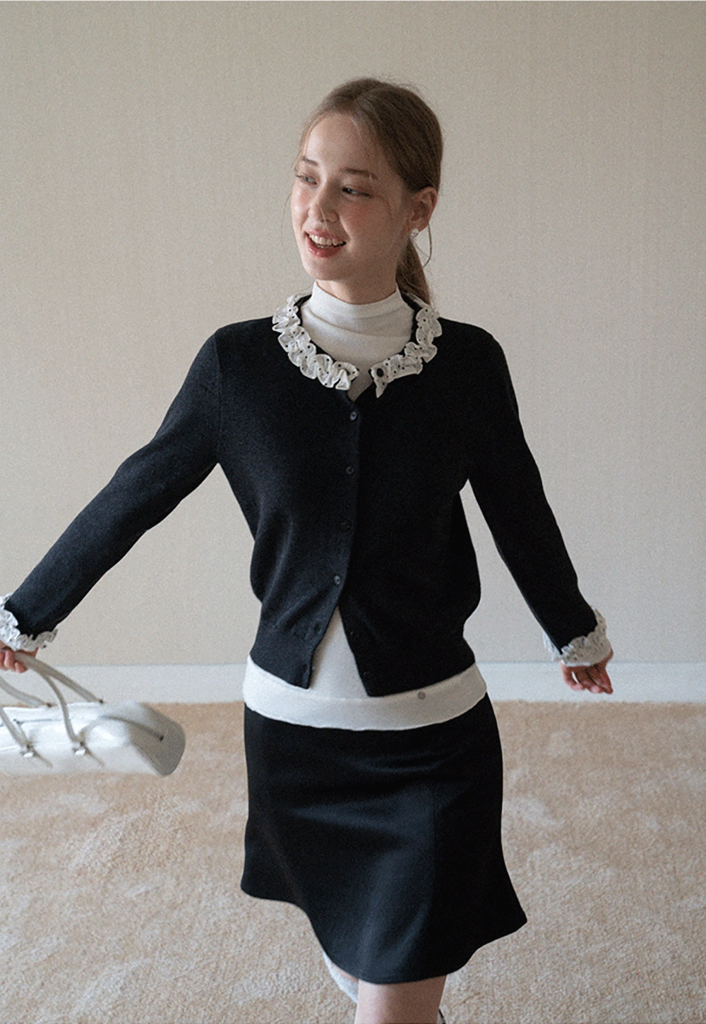 Womens Black High Waist A-Line Mini Skirt