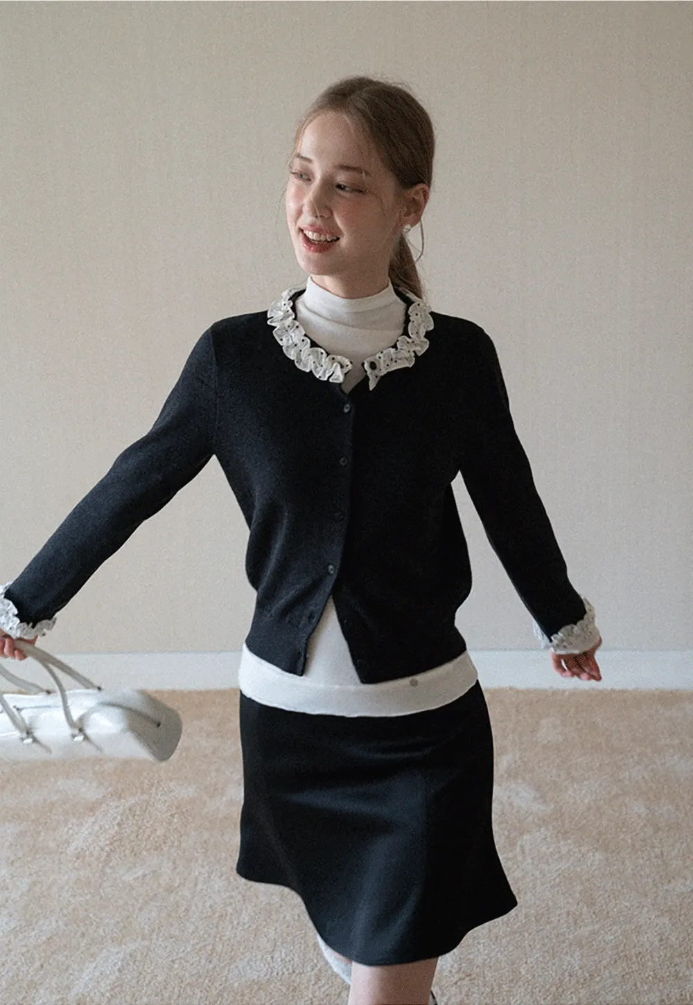 Womens Black High Waist A-Line Mini Skirt