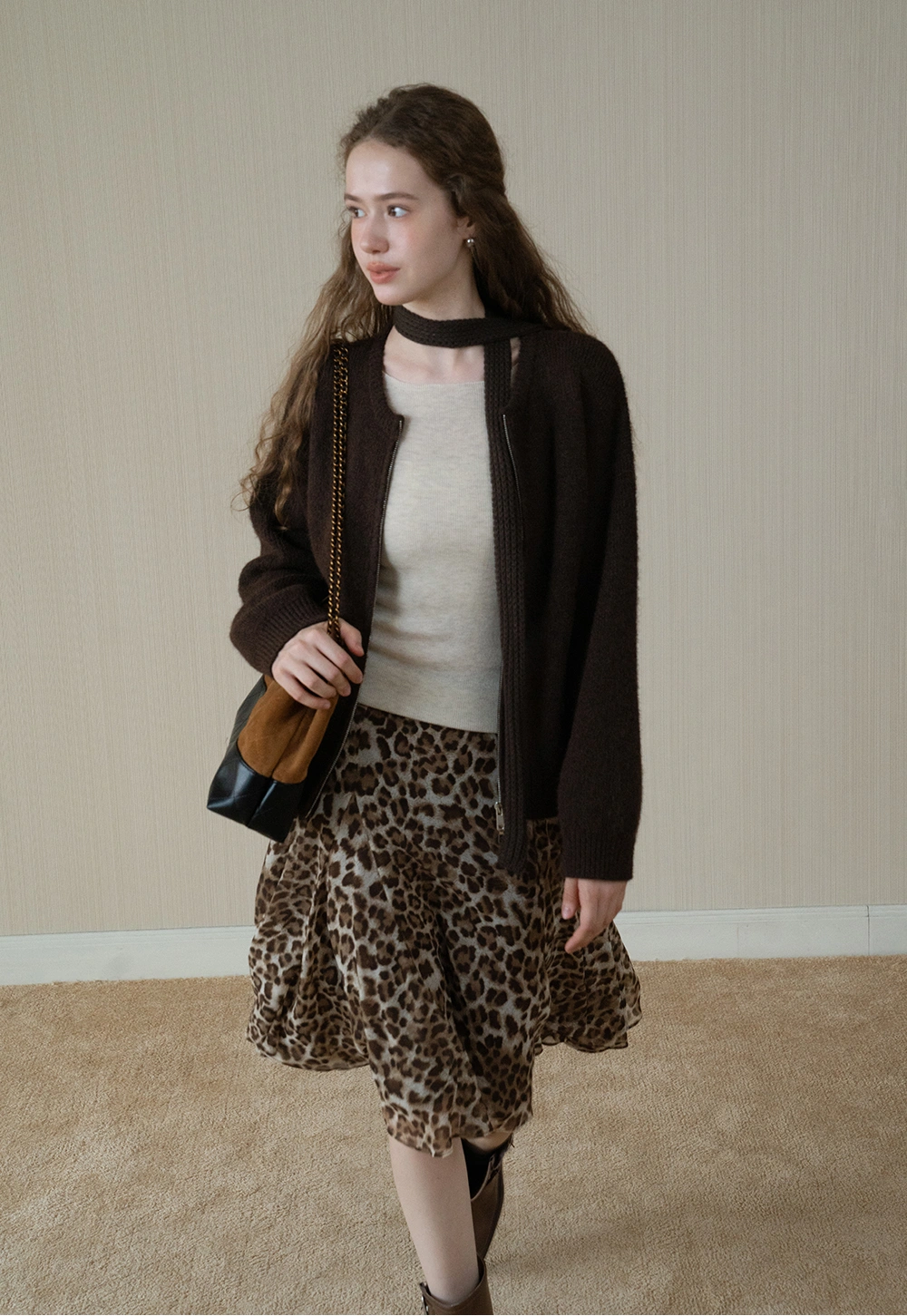 Womens Long Sleeve Knit Shirt with Tie Detail